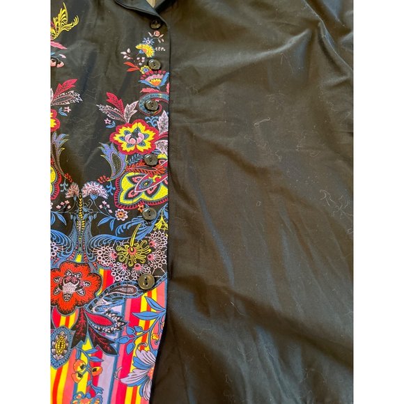 Attitudes by Renee Button Front Shirt Womens 12 Printed Panel One Side Black - Picture 3 of 7